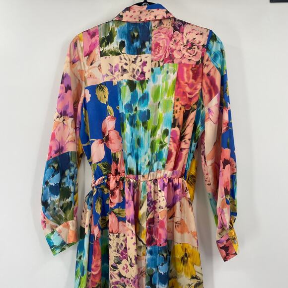 Zara Floral Print Satin Romper Long Sleeve Button Down Wrap Colorful NEW Small - Picture 5 of 9